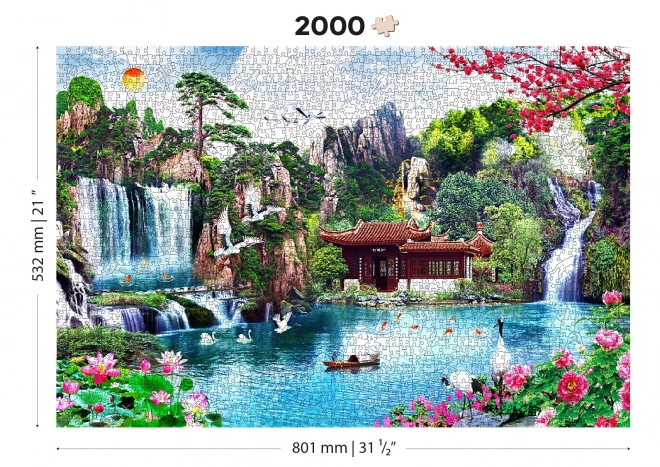 Puzzle in legno Cascate nel giardino giapponese 2 in 1, 2000 pezzi