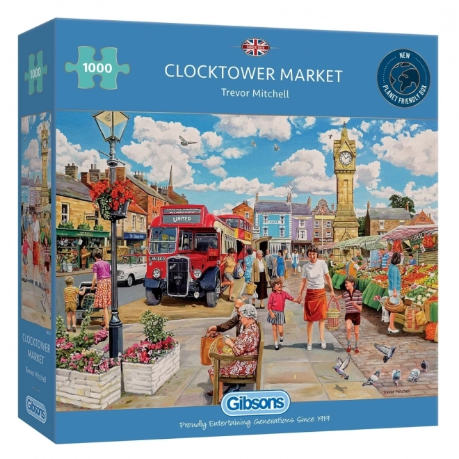 Puzzle Mercato sotto la Torre dell'Orologio 1000 Pezzi