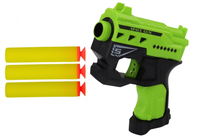 Mini pistola giocattolo verde con dardi ventosa