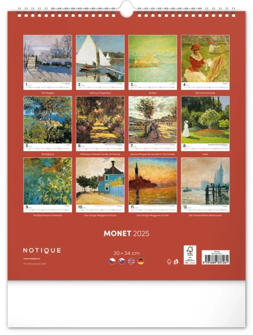 Calendario da Parete Claude Monet 2025 30x34 cm