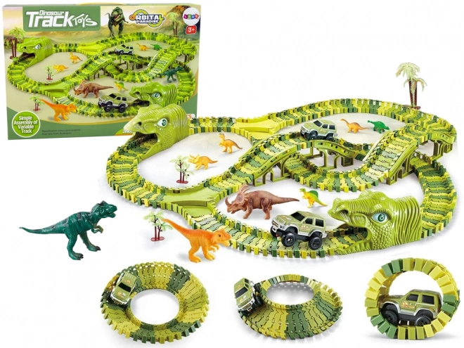 Grande pista di dinosauri con auto e figurine