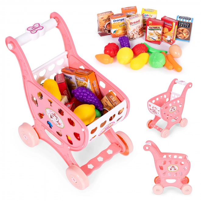 Carrello della spesa rosa per bambini con accessori