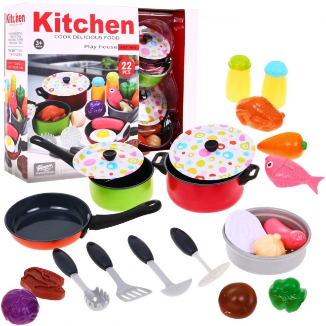 Colorato set da cucina per bambini 3+ pentole e cibo giocattolo