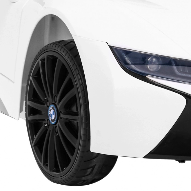 Auto a batteria BMW I8 Lift Bianco + telecomando + avviamento lento + cinture a 3 punti + MP3 USB + LED