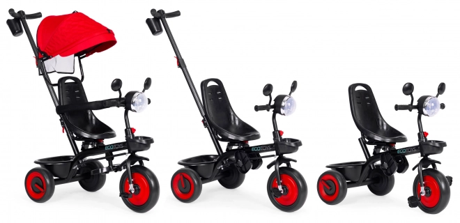 Triciclo 3-in-1 con sedile girevole e cappottina rossa di ECOTOYS