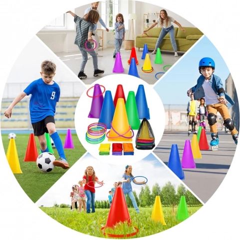 Set da gioco birilli, cerchi e sacchetti per bambini