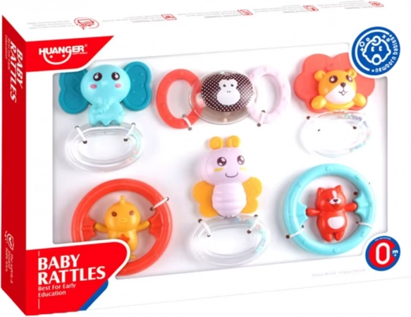 Set di sonagli e dentaruoli per neonato Animali 6 pz