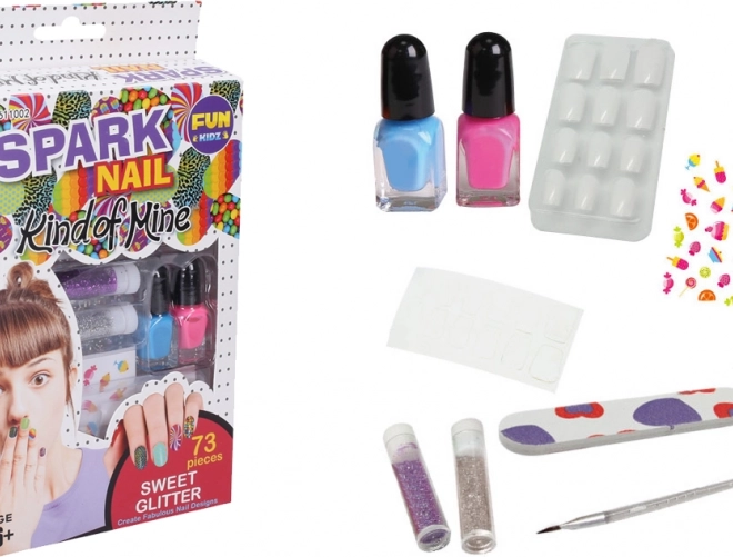 Set per unghie con glitter e motivi dolci