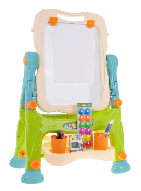 Tabellone 2 in 1 magnetico e cancellabile per bambini con accessori e sgabello