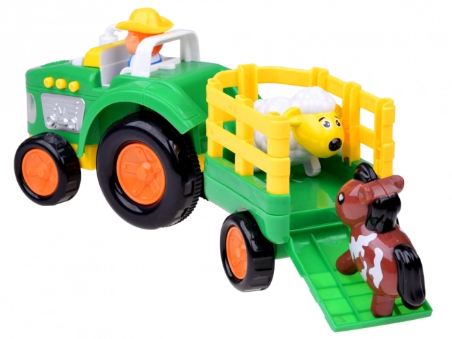Trattore con rimorchio Farmer e animali suoni e luci