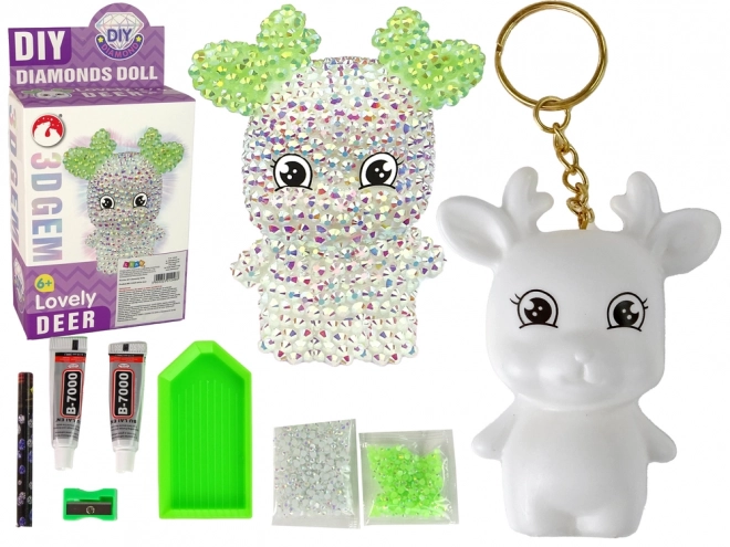 Kit Creativo DIY Renna Bianca con Cristalli 3D