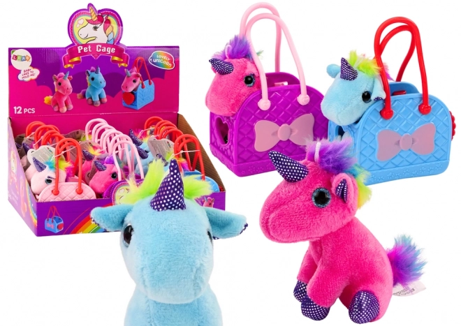 Unicorno di Peluche in Borsa di Gomma Chioma Colorata