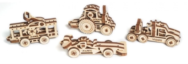 Ugears 3D puzzle meccanici in legno - 4 ciondoli meccanici veicoli