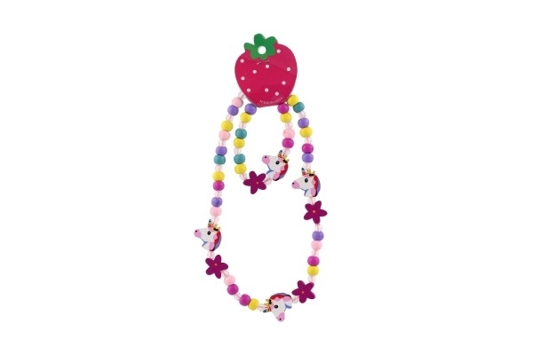 Collana e bracciale perline unicorno in legno/plastica