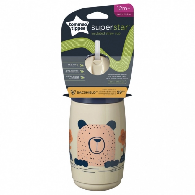 Bicchiere anti-goccia Superstar con cannuccia per bambini Tommee Tippee 266 ml Grigio