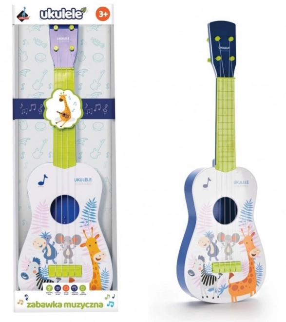 Ukulele verde con stampa animale