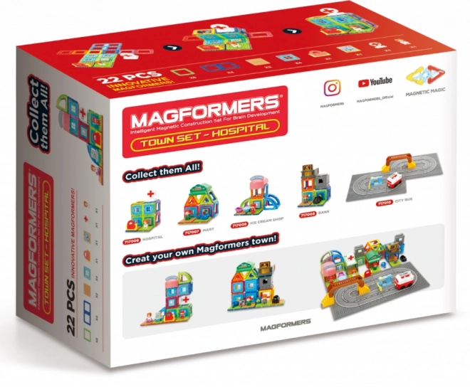 Set di costruzioni magnetiche Città - Ospedale 22 pezzi