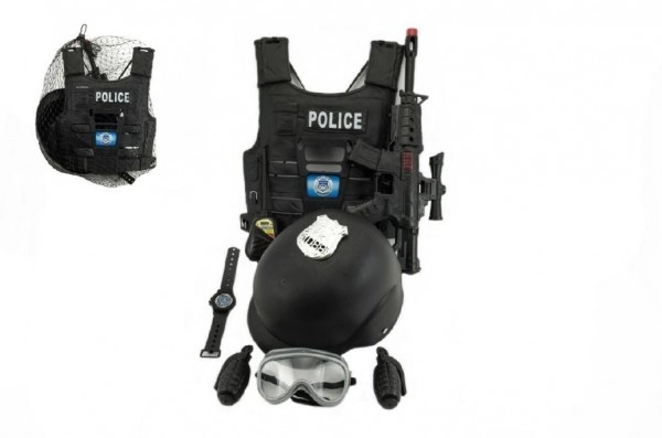 Set pistola della polizia e casco con accessori