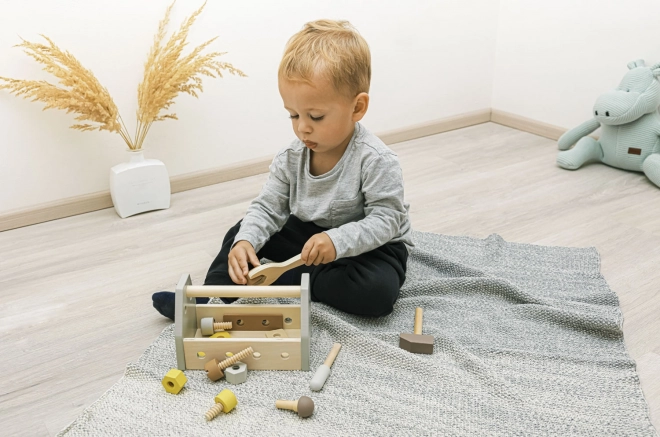 Set di strumenti in legno in scatola, Blu