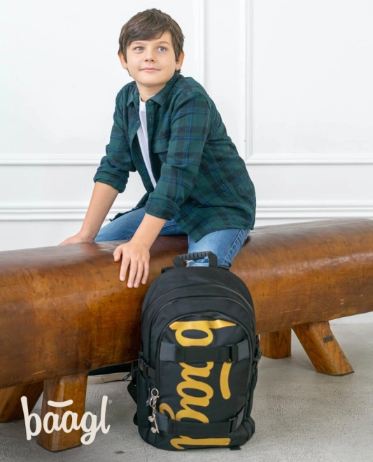 Set scuola Baagl Skate Gold: zaino, astuccio e sacca