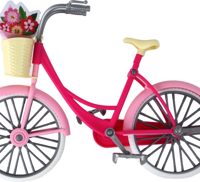 Elegante bicicletta rosa con cestino