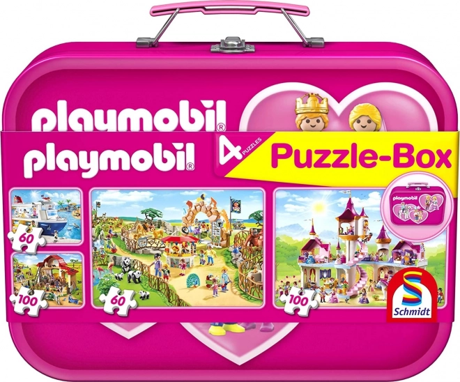 Schmidt puzzle Playmobil 4 in 1 in valigetta di metallo