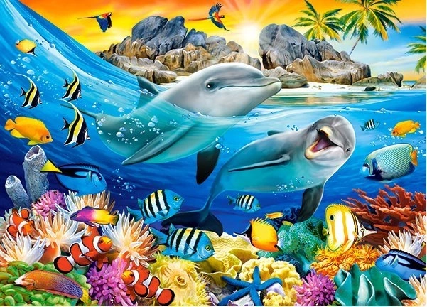 Puzzle 180 pezzi Delfini nei Tropici