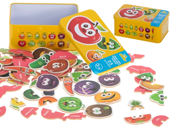 Puzzle educativi con frutti e verdure in scatola di metallo