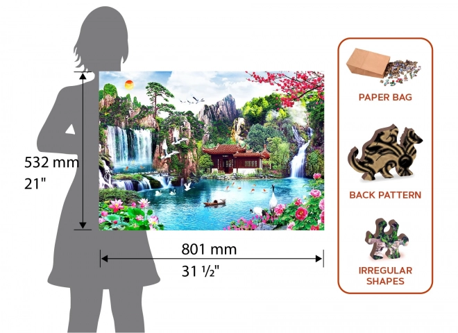 Puzzle in legno Cascate nel giardino giapponese 2 in 1, 2000 pezzi