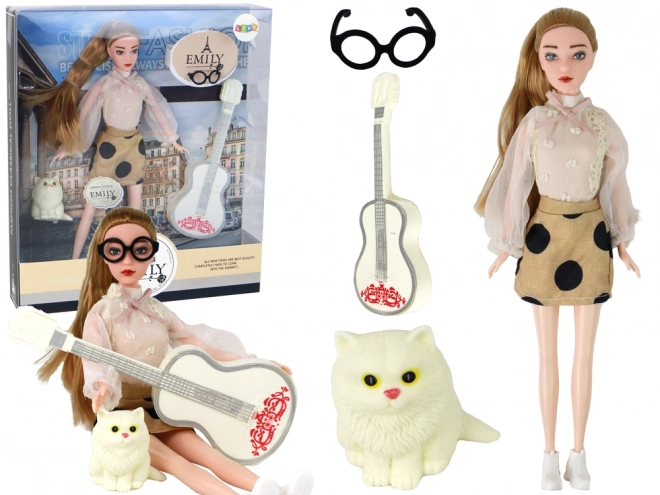 Bambola per Bambini Emily con Chitarra e Gatto