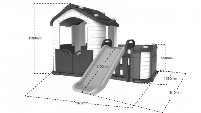 Casetta da giardino per bambini 3 in 1 Rossa + scivolo + giardino con recinto