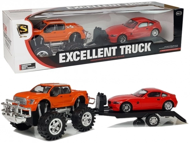 Set di Veicoli Monster Truck Arancione e BMW Rossa