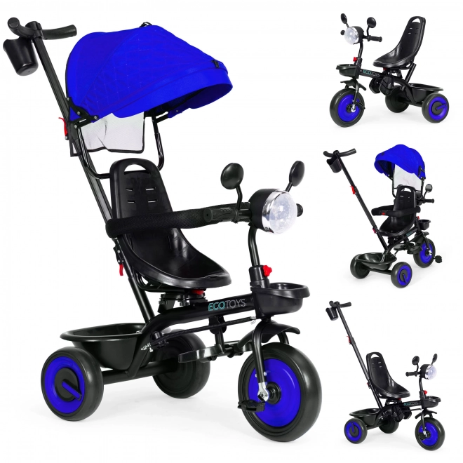 Triciclo passeggino 3 in 1 per bambini con sedile girevole e capottina