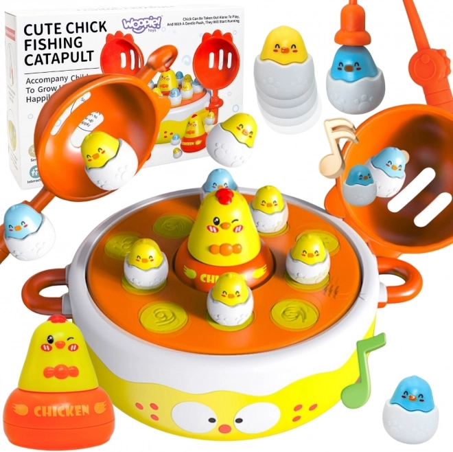 Gioco Interattivo di Cattura Pulcini 2 in 1 con Catapulta Woopie