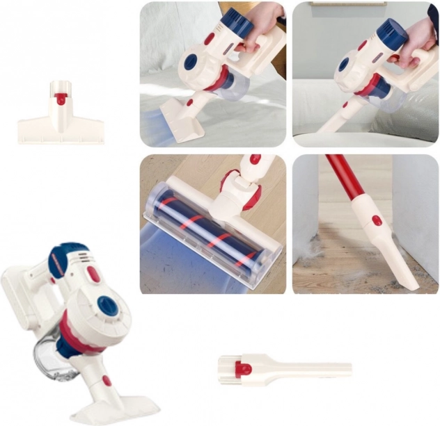 Set da pulizia per bambini con aspirapolvere bianco in piedi