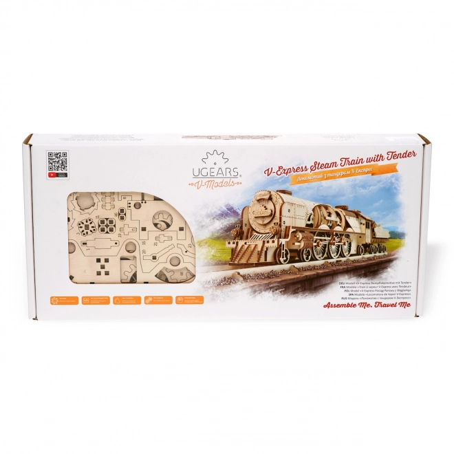 Locomotiva a tender meccanici in legno 3D Ugears