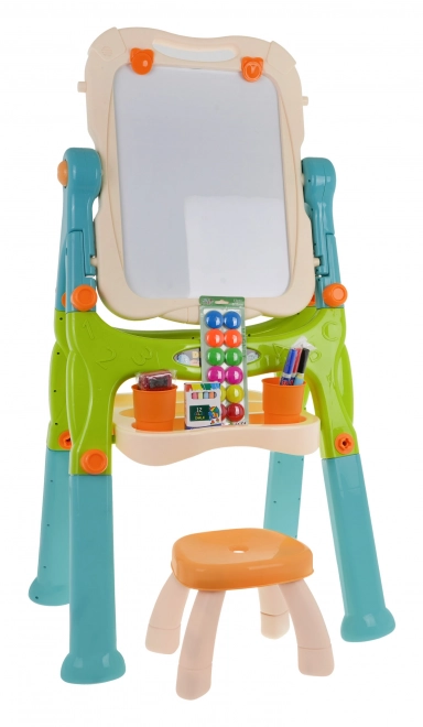 Tabellone 2 in 1 magnetico e cancellabile per bambini con accessori e sgabello