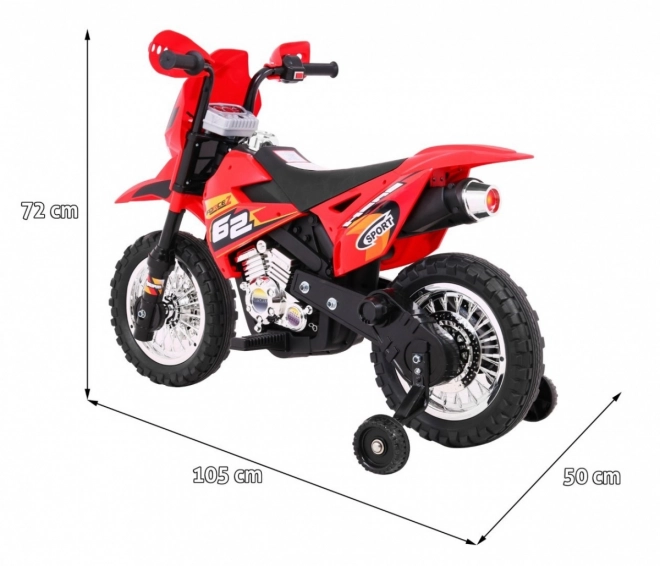 Motocicletta Cross per bambini a batteria con ruote ausiliarie e suoni LED - Rosso