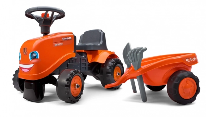 Trattore a pedali per bambini Kubota con rimorchio e accessori