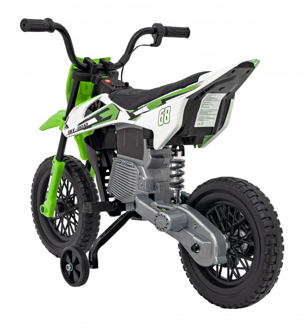Moto verde per bambini a batteria con pannello audio e ruote in EVA