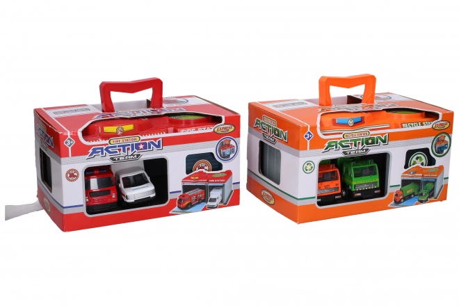 Set stazione portatile con 2 auto in metallo