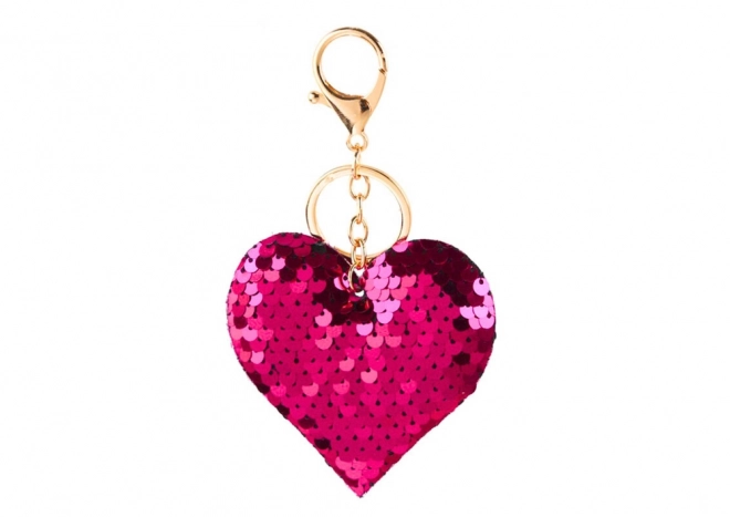 Portachiavi a cuore paillettes reversibili argento rosa scuro