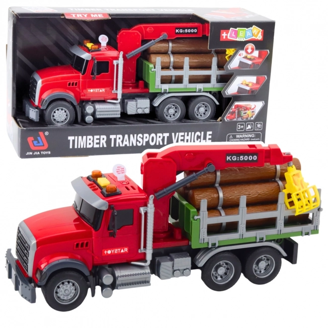 Camion con gru per legname rosso 1:14