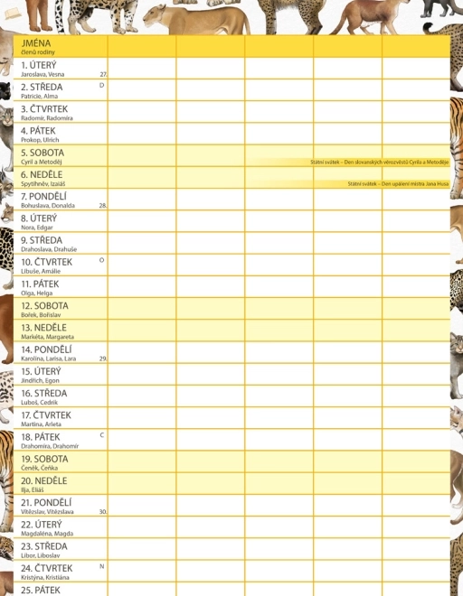 Calendario pianificatore familiare Animalium 2026