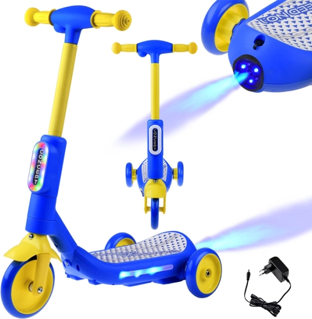 Monopattino elettrico a tre ruote per bambini con luci LED ed effetto vapore – Blu