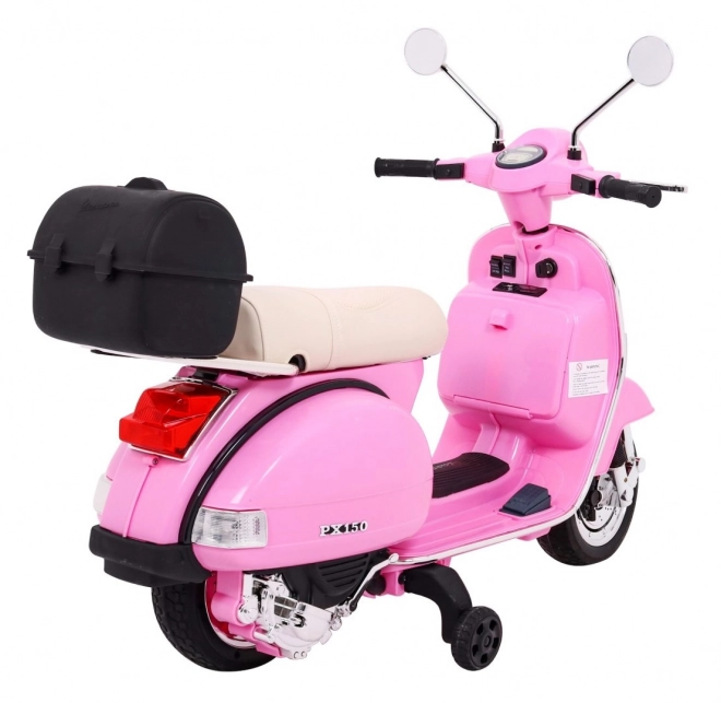 vespa elettrica per bambini rosa con ruote ausiliarie e audio