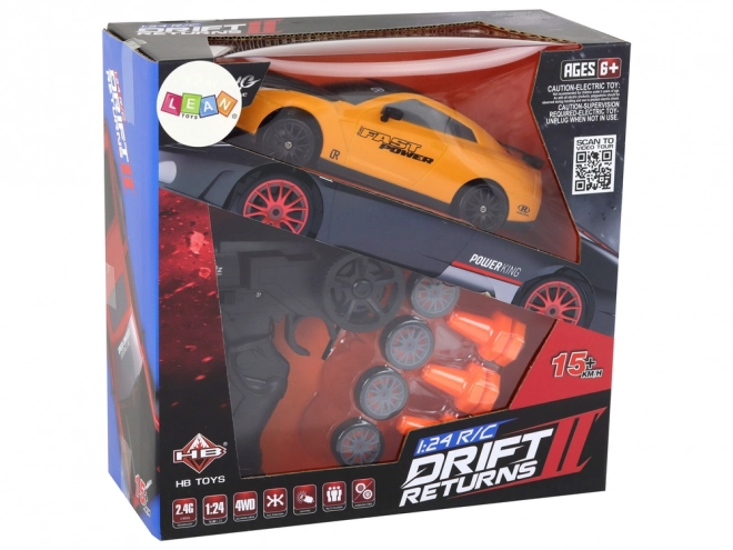 Auto sportiva telecomandata R/C 1:24 a ruote intercambiabili – Giallo
