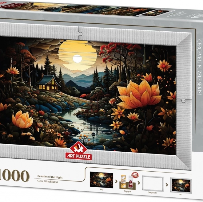 Puzzle Bellezze Notturne 3 in 1 con Cornice e Colla, 1000 Pezzi
