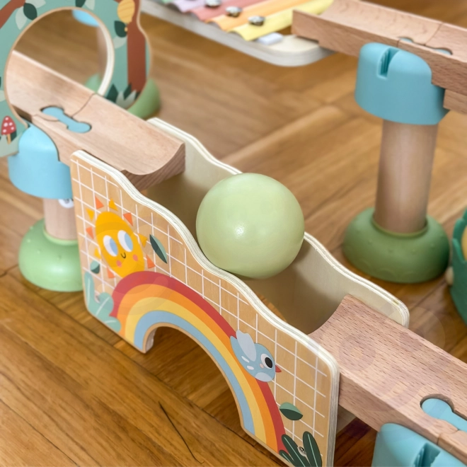 Pista di biglie in legno con xilofono Tooky Toy 44 pezzi