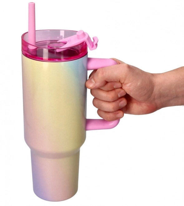 Bicchiere termico grande con cannuccia - arcobaleno